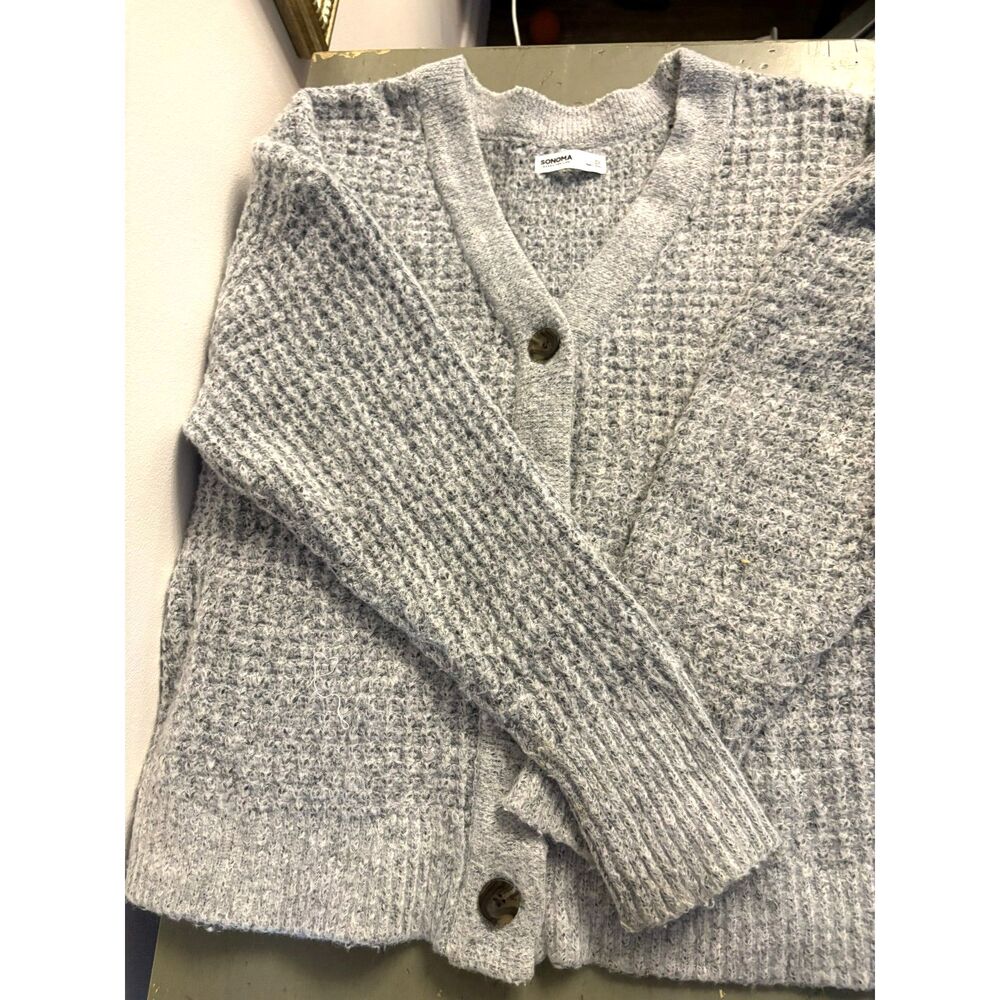 Sonoma women's gray chunky knit button front cardigan sweater size 0X